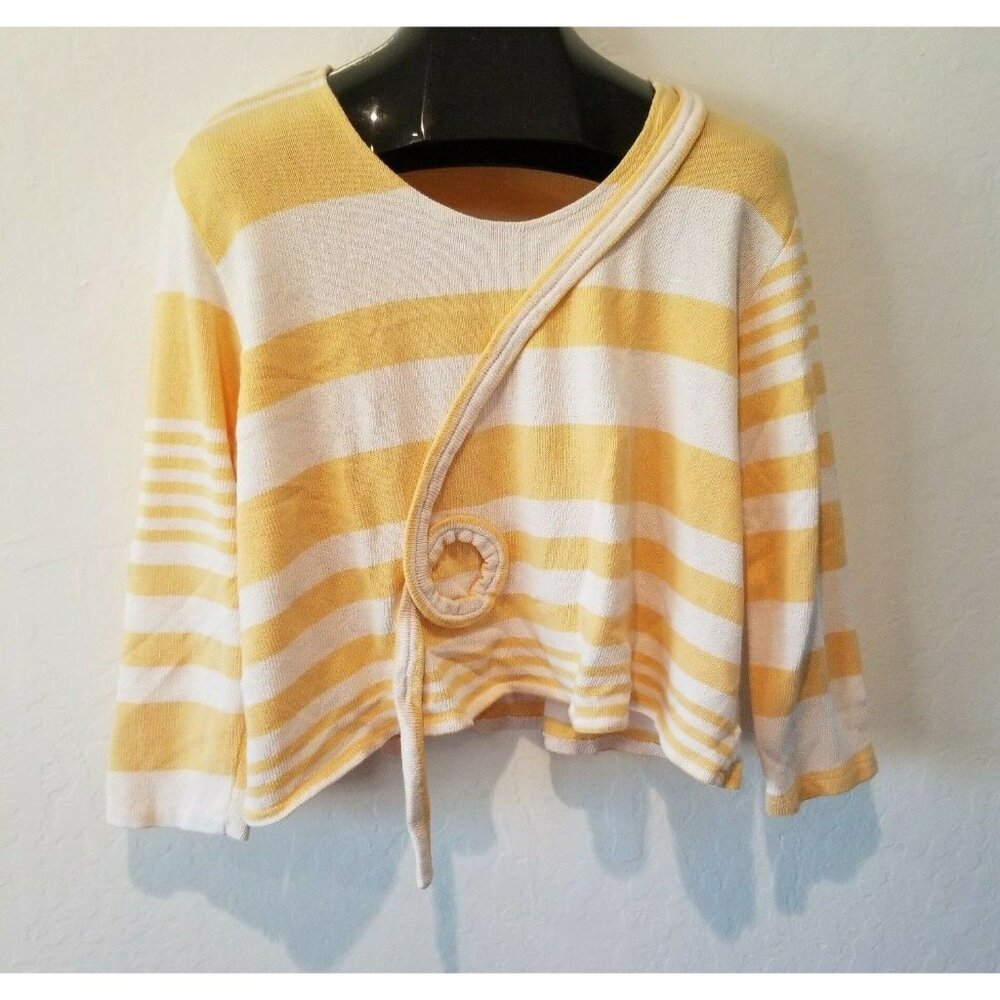 Transparente Black Label Womens Yellow White Striped Knit Crop Artsy Top Casual